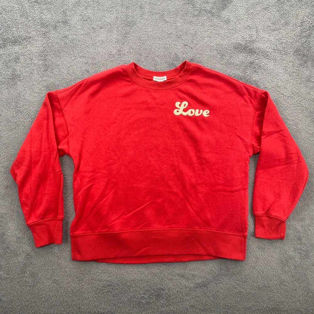 Love on a Hanger Sweatshirt Womens Medium Red Love Patch Fleece J78499CFXL
